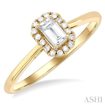 5x3 MM Octagonal Shape White Topaz and 1/20 Ctw Single Cut Diamond Halo Semi-Precious Ring in 10K Yellow Gold